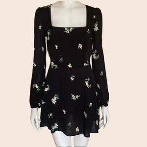 Flynn Skye Black Floral Long Sleeve Mini Dress Size Small